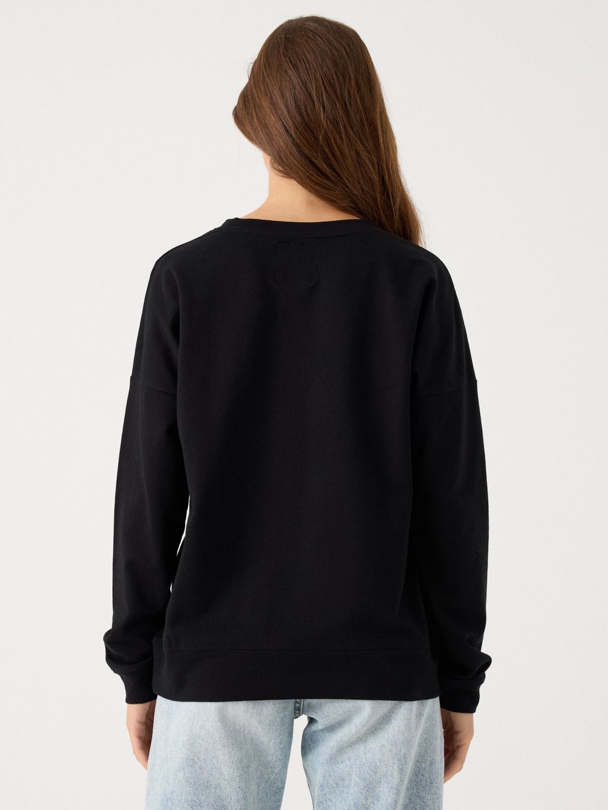 Basic round neck sweatshirt black middle back view