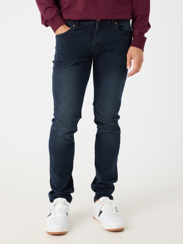 Navy blue slim jeans dark blue middle front view