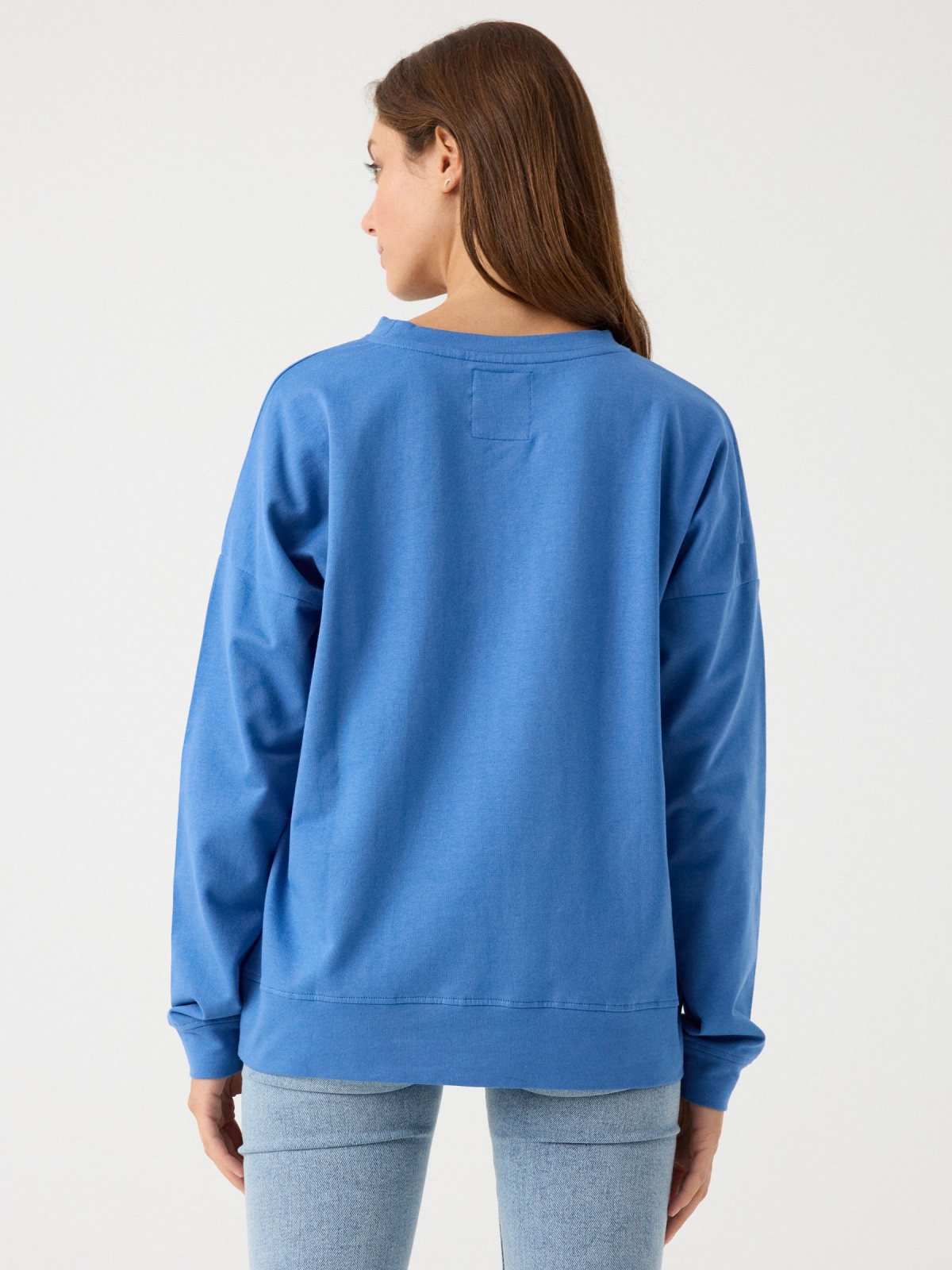Basic round neck sweatshirt blue middle back view