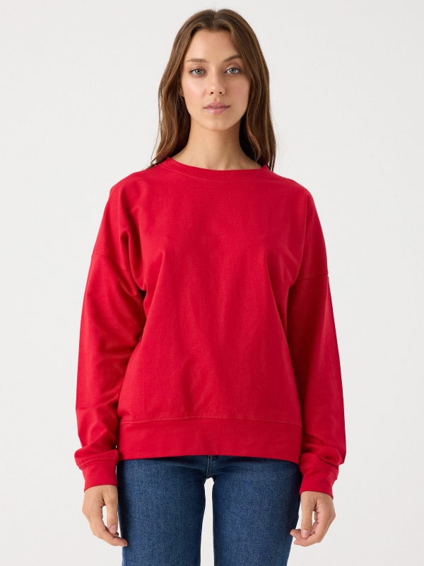 Sweatshirt básica gola redonda vermelho vista meia frontal