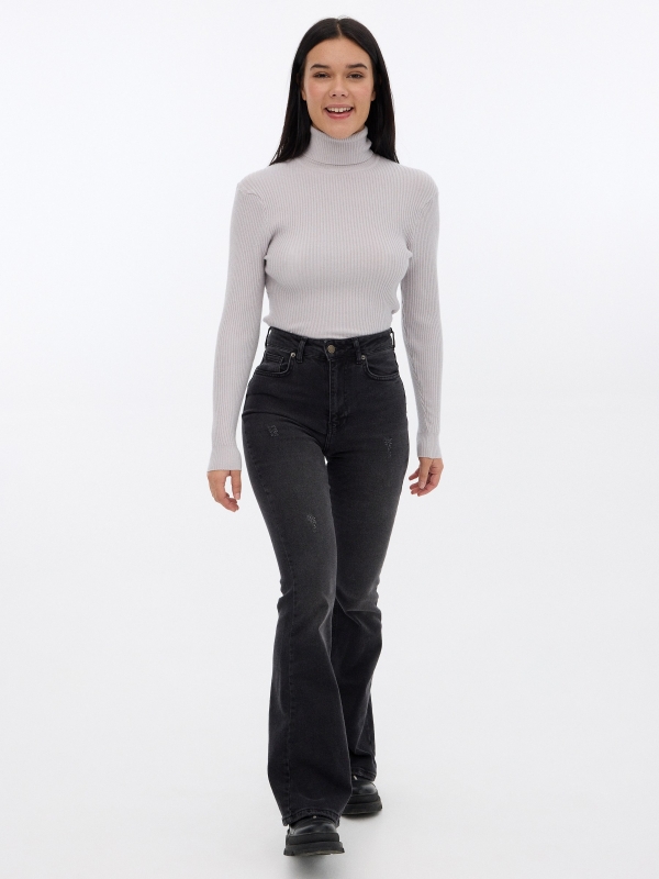 Basic turtleneck sweater melange grey front view