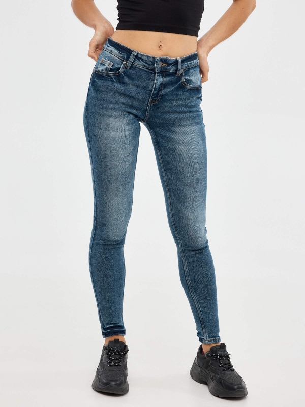 Blue denim skinny jeans blue middle front view