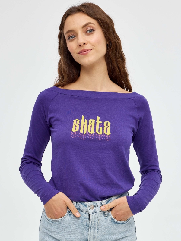T-shirt de barco Skate violeta vista meia frontal