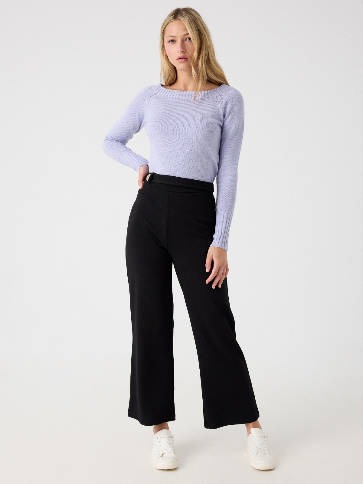 Palazzo pants with button black front view