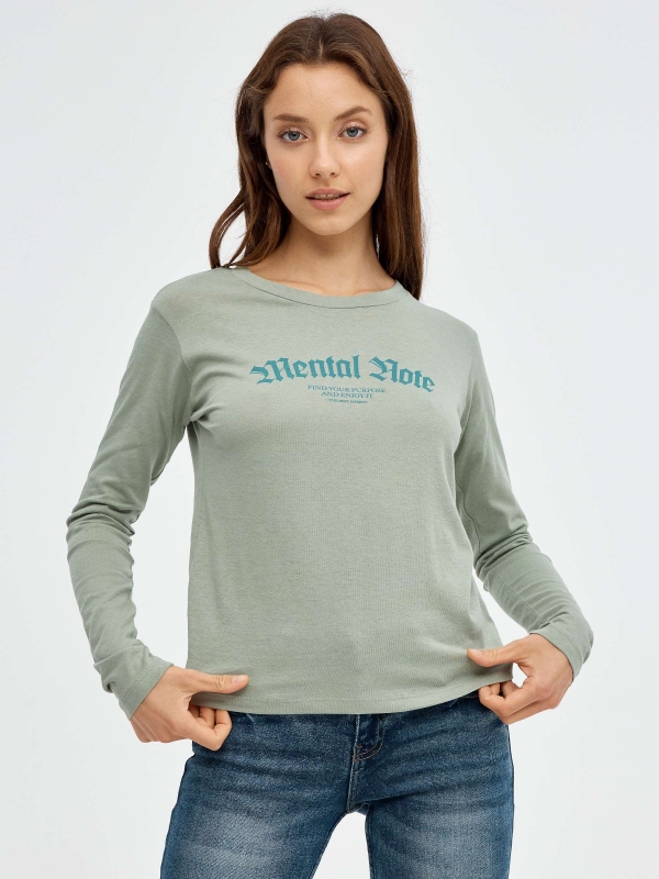 T-shirt Mental Note verde vista meia frontal