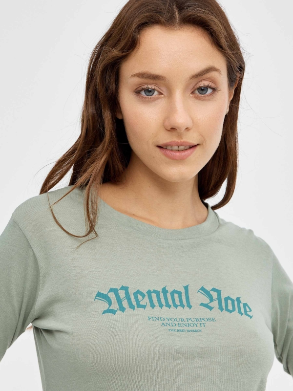 T-shirt Mental Note verde vista detalhe
