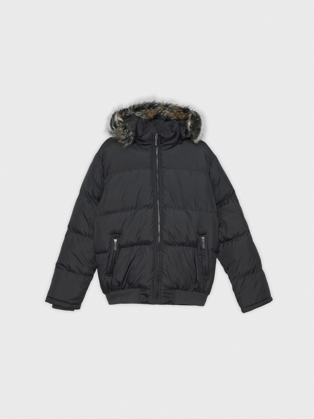  Quilted coat with fur hood black