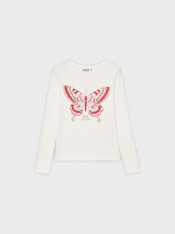  Camiseta mariposa print blanco roto