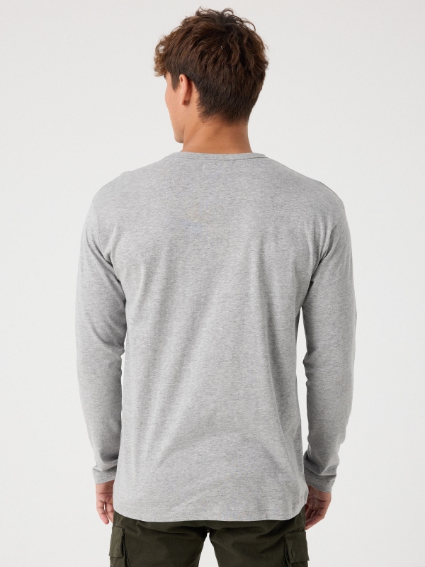 Camiseta básica manga larga gris melange vista media trasera