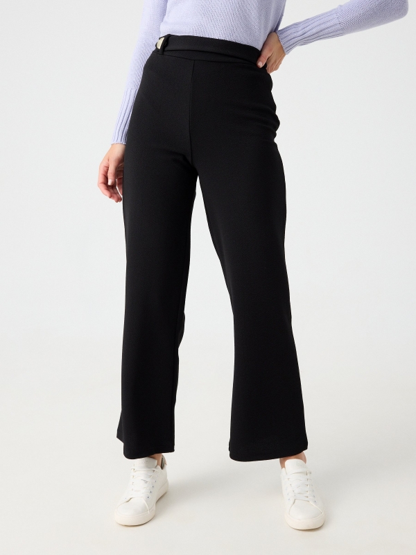 Palazzo pants with button black middle front view