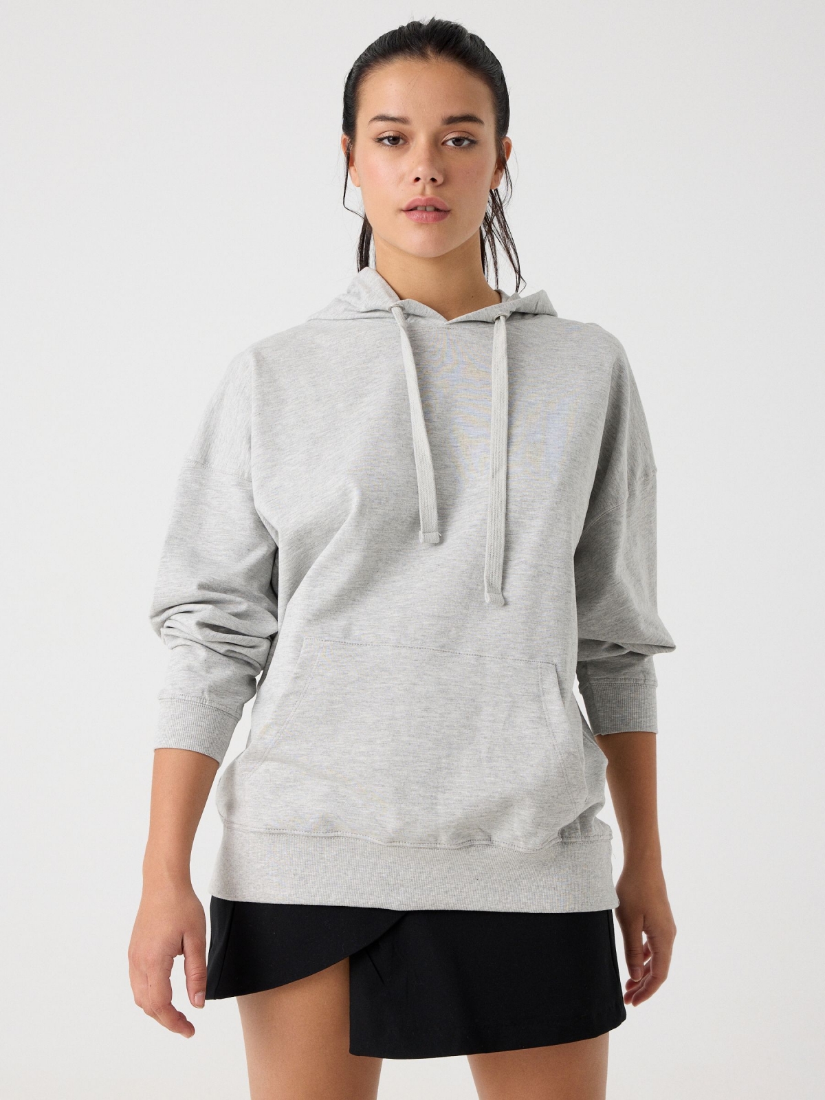 Basic hoodie grey middle front view
