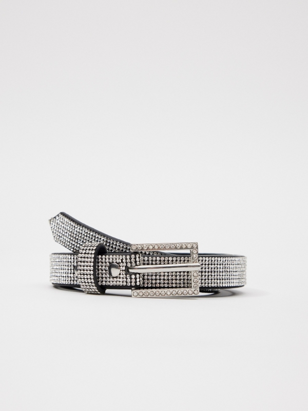 Strass belt with square buckle black