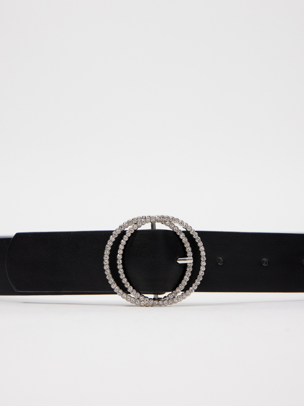 Strass double buckle belt black detail view