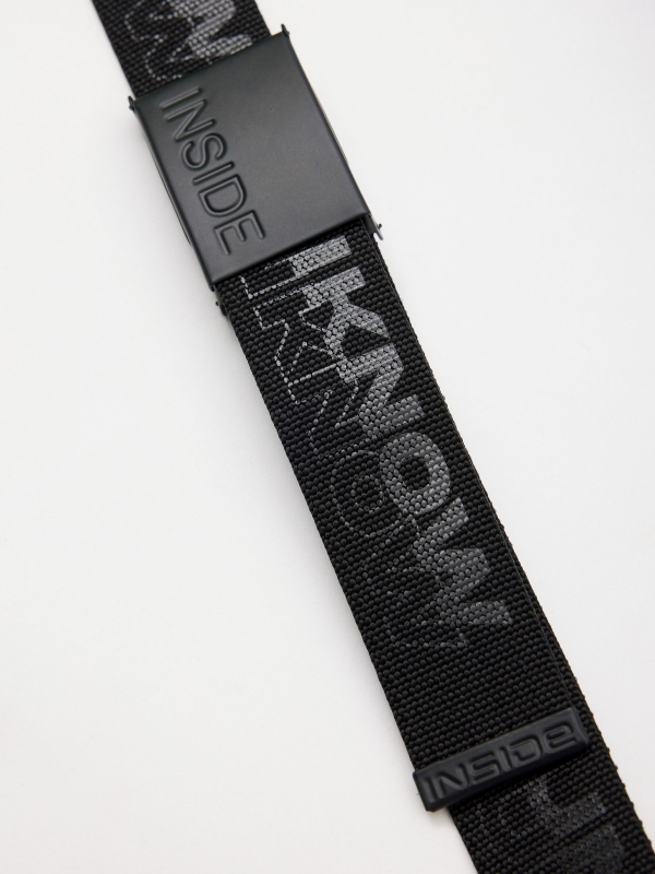 Black printed canvas belt black detail view