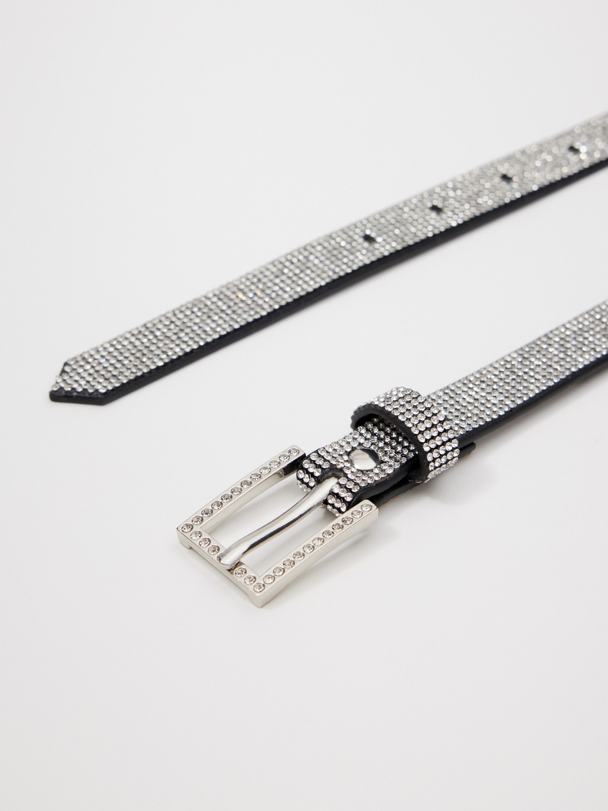Strass belt with square buckle black detail view