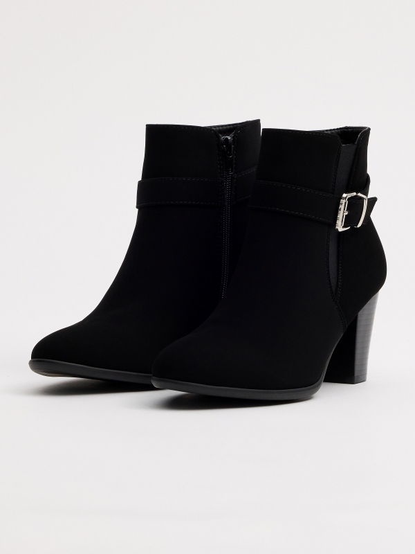 Black ankle boots with buckle heel black 45º front view
