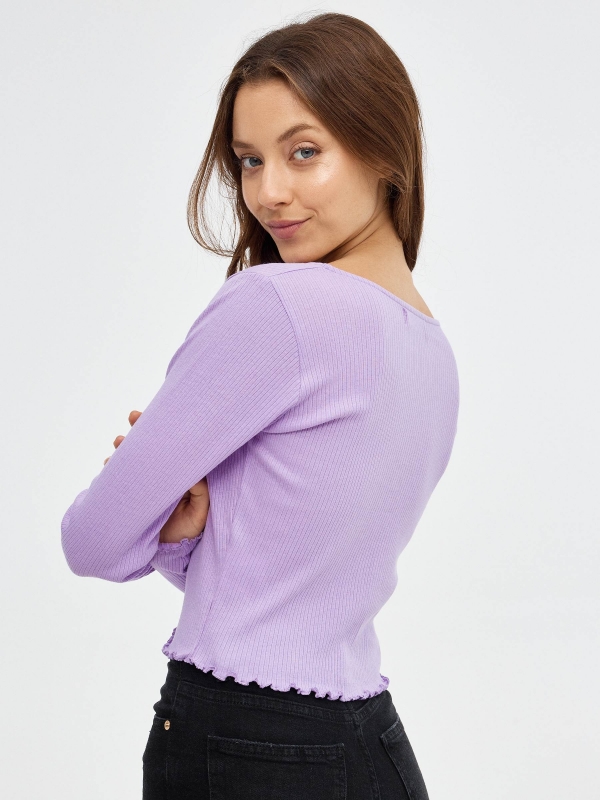 Crop T-shirt with buckle mauve middle back view