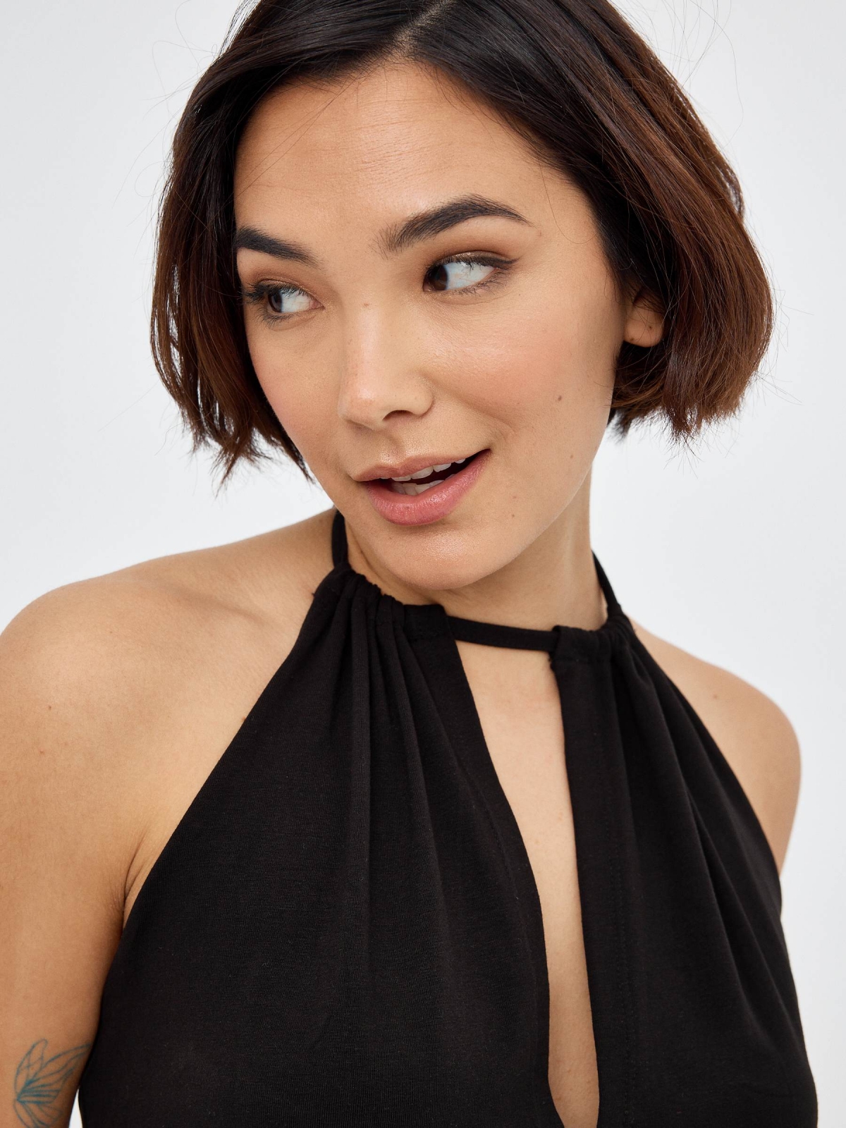 Halter top with opening black detail view