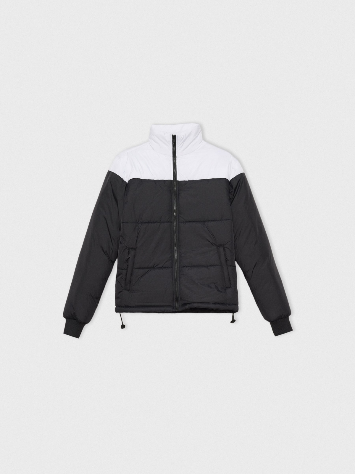  Block color quilted jacket black