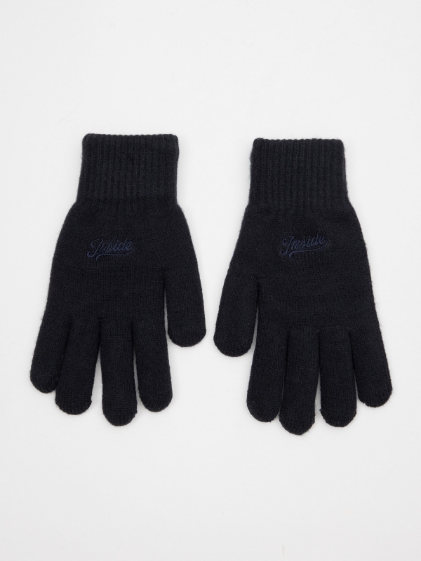Brand embroidered gloves dark blue