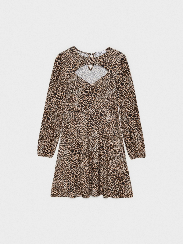  Flare animal print dress with cut out beige