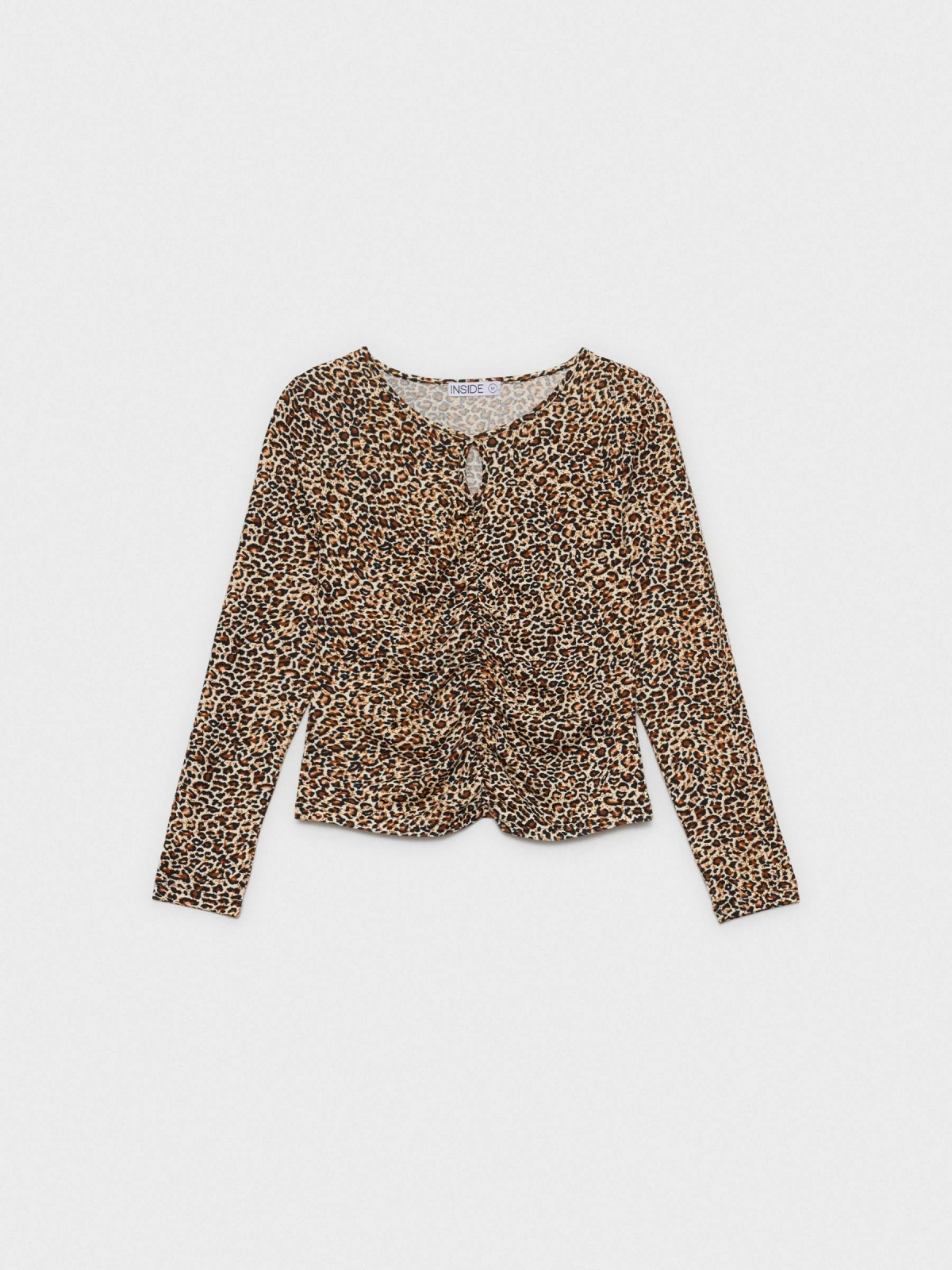  Gathering T-shirt with animal print beige