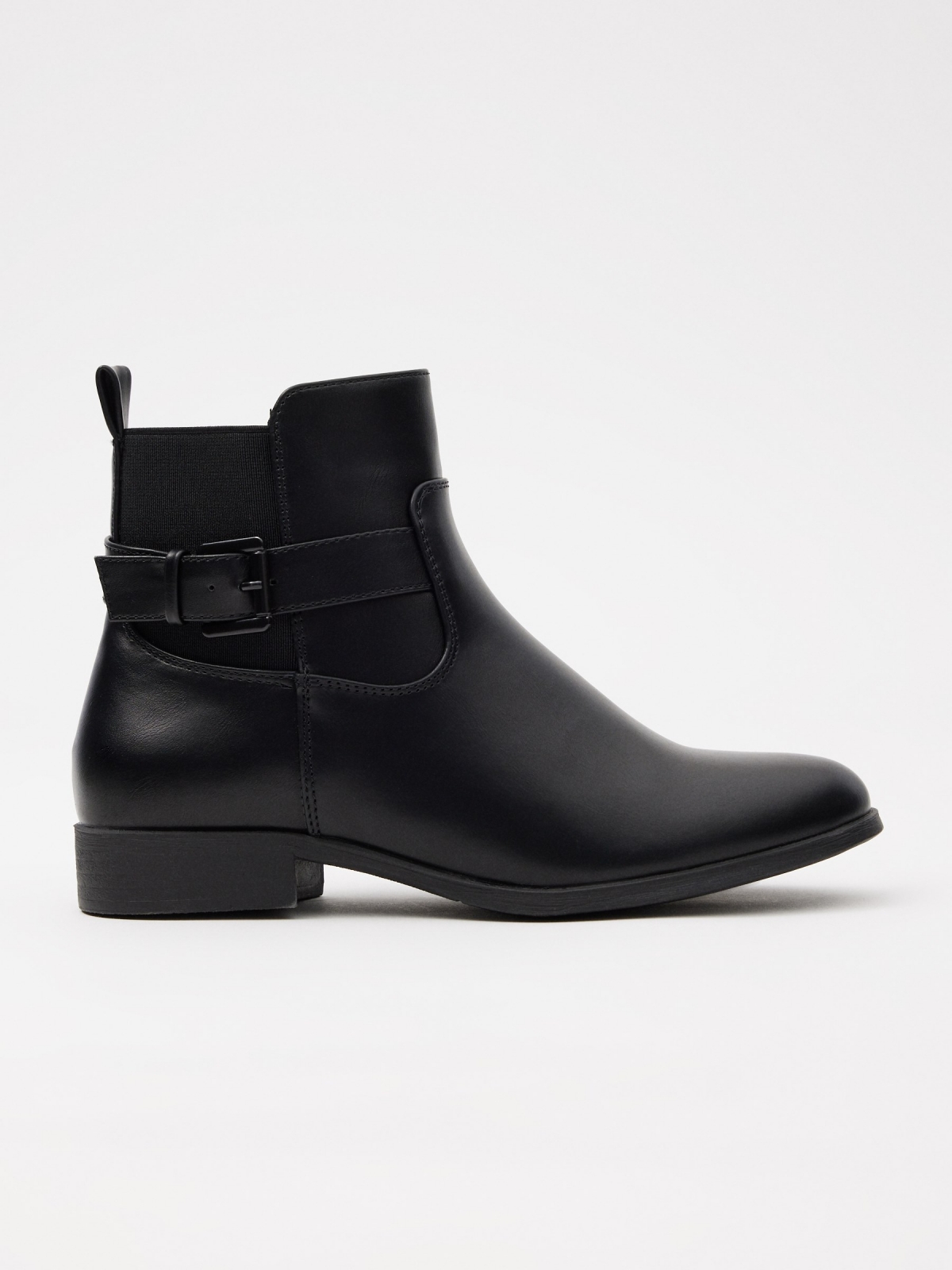Elastic and buckle ankle boots black