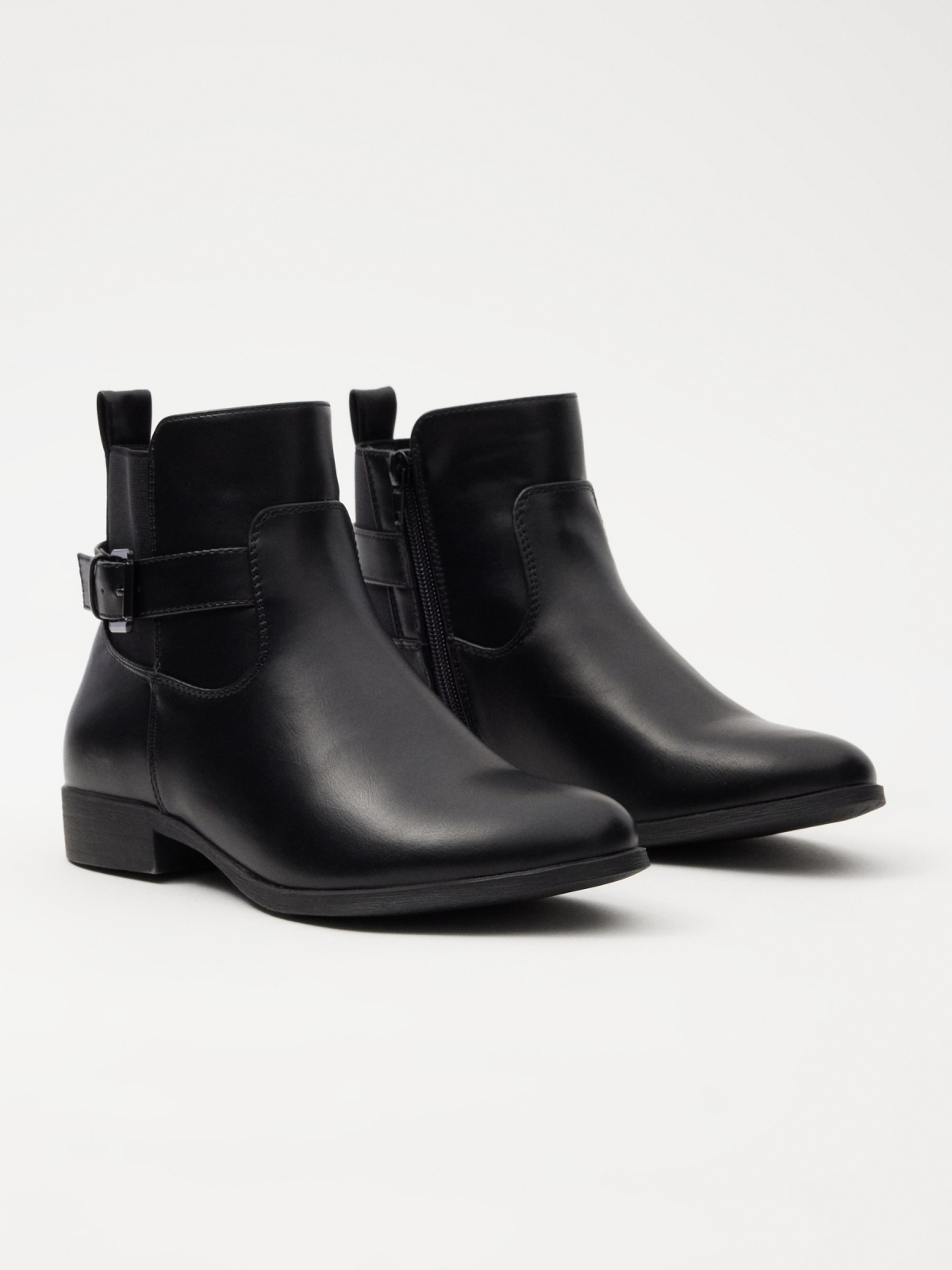 Elastic and buckle ankle boots black 45º front view