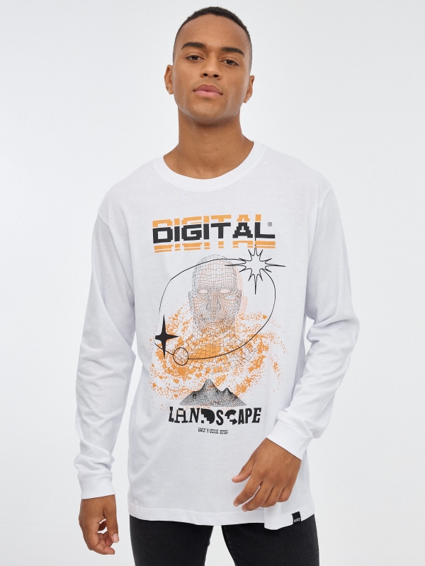 T-shirt Digital Landscape branco vista meia frontal
