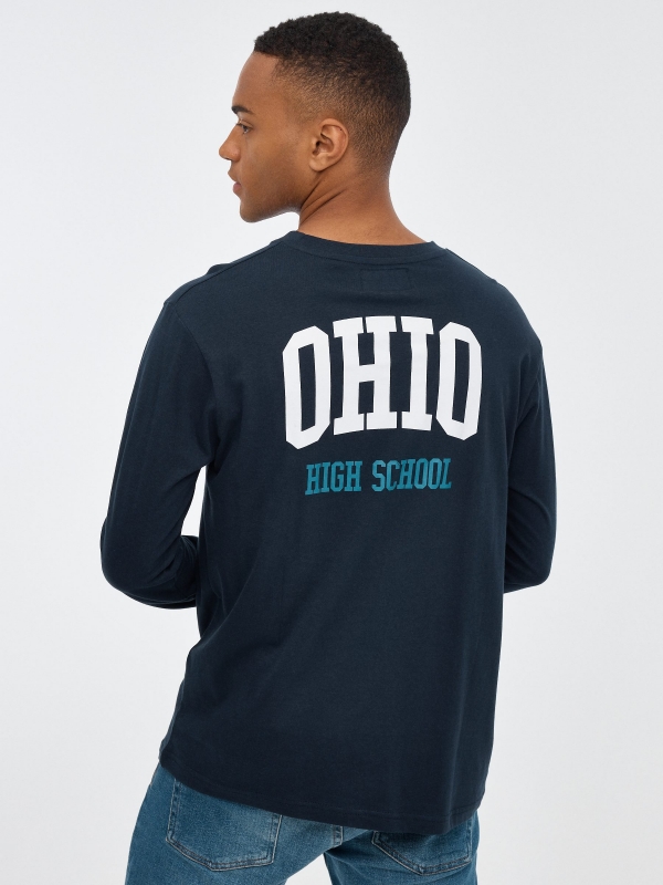 T-shirt com print OHIO azul marinho vista meia traseira