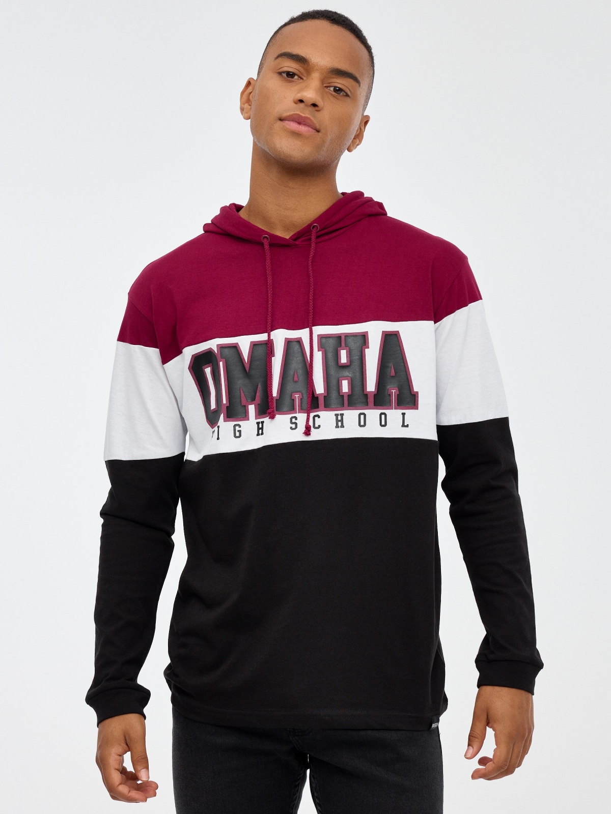 OMAHA hooded T-shirt black middle front view