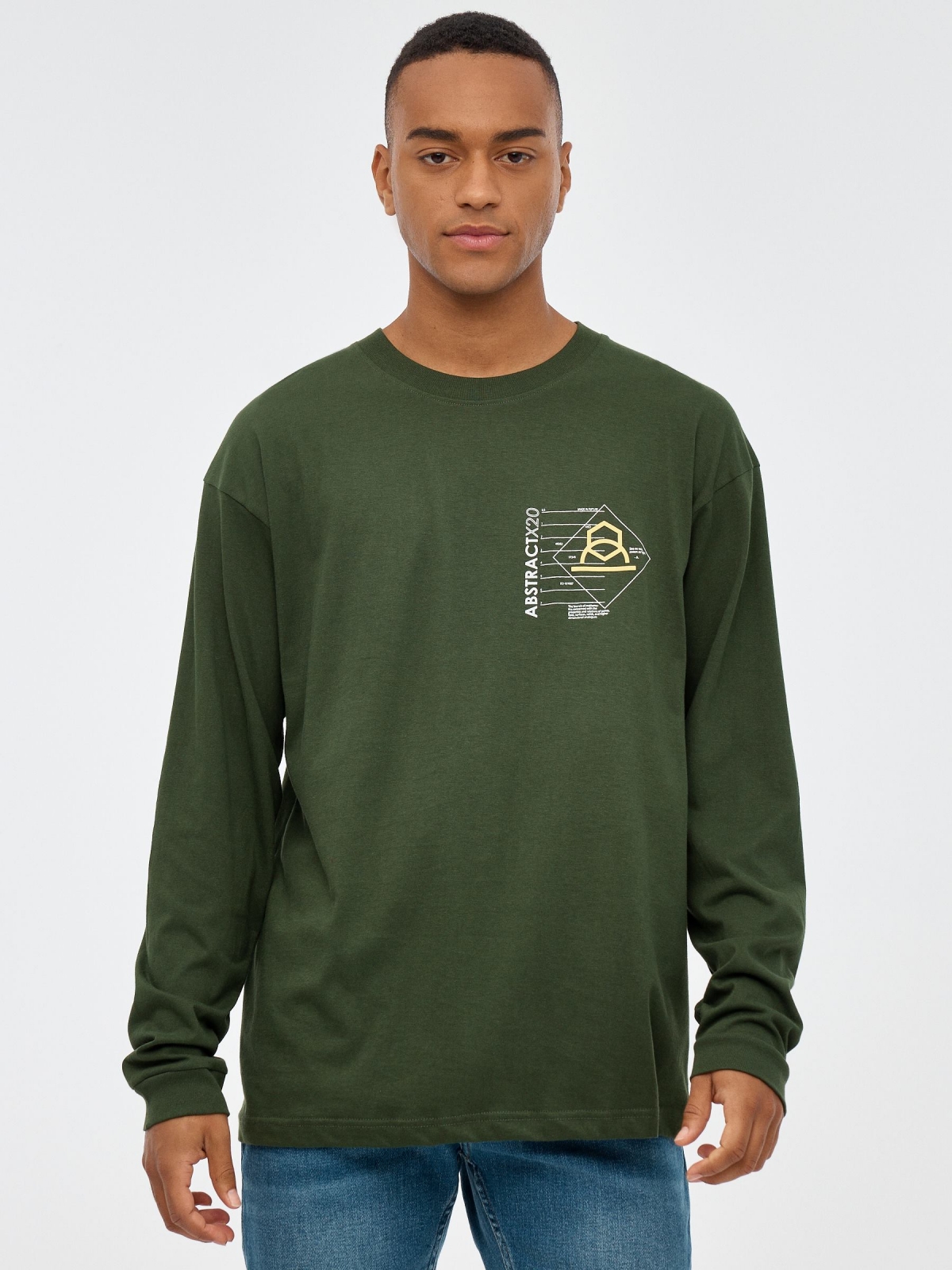 T-shirt com estampado ABSTRACT verde escuro vista meia frontal