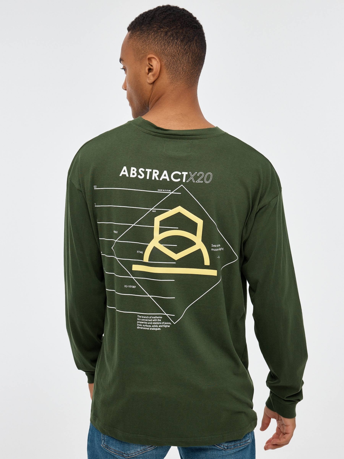 ABSTRACT print T-shirt dark green middle back view