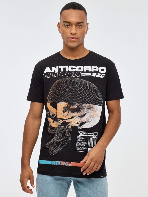 T-shirt Anticorpo preto vista meia frontal