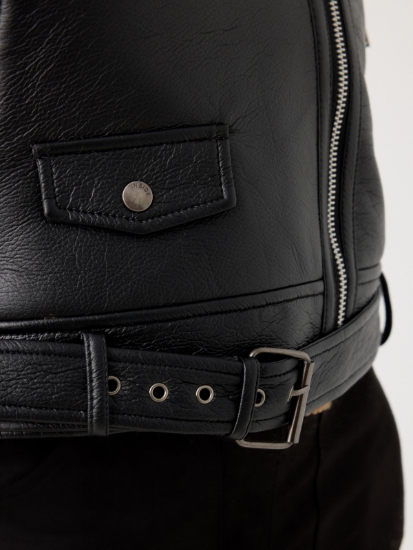 Fur lapel collar jacket black detail view