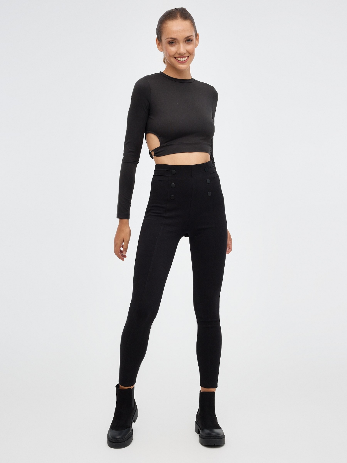 Superskinny leggings with buttons black front view