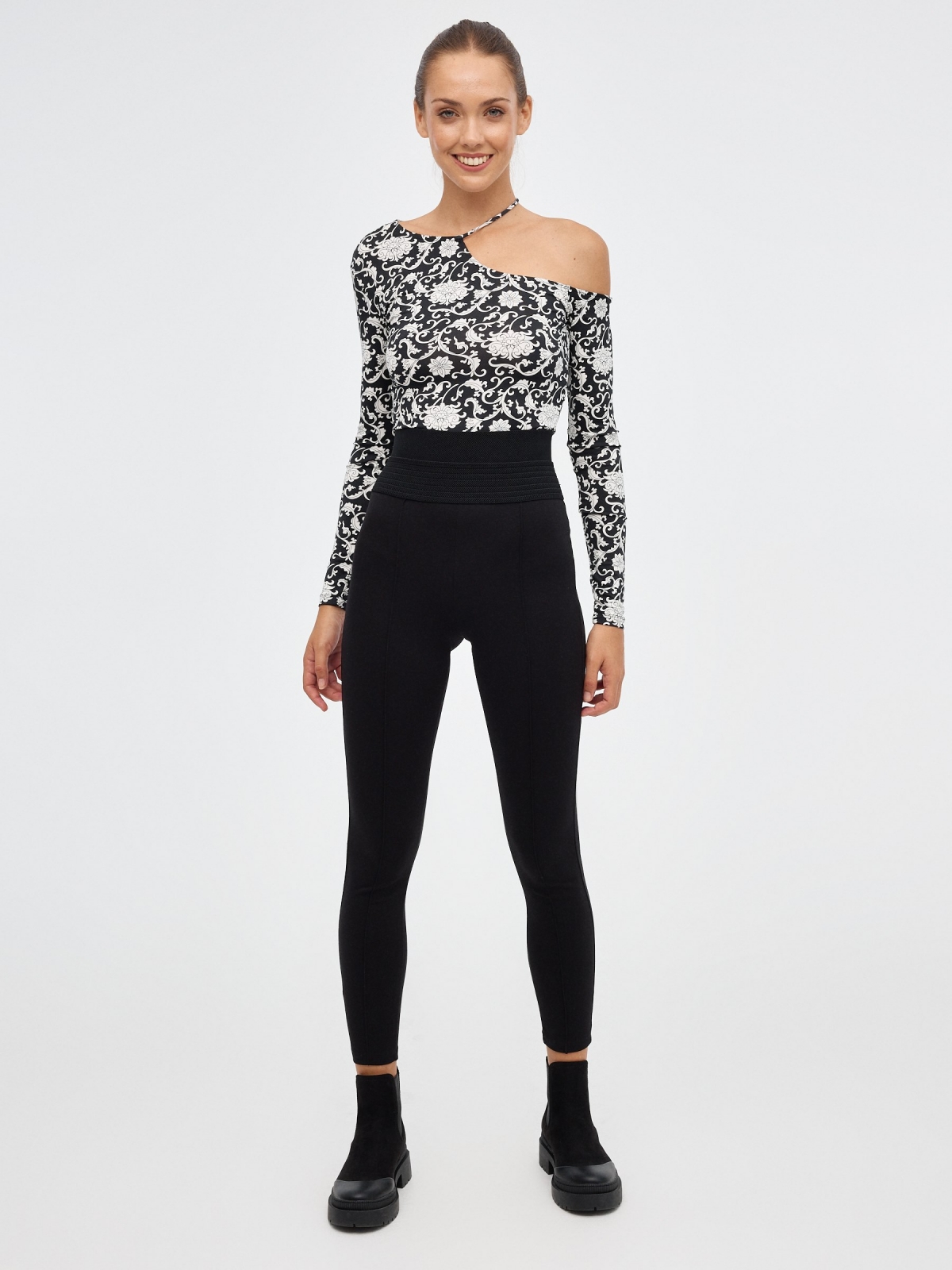 Legging with wide waistband black front view