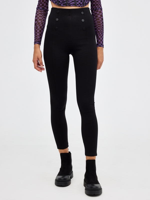 High waist leggings with buttons black middle front view
