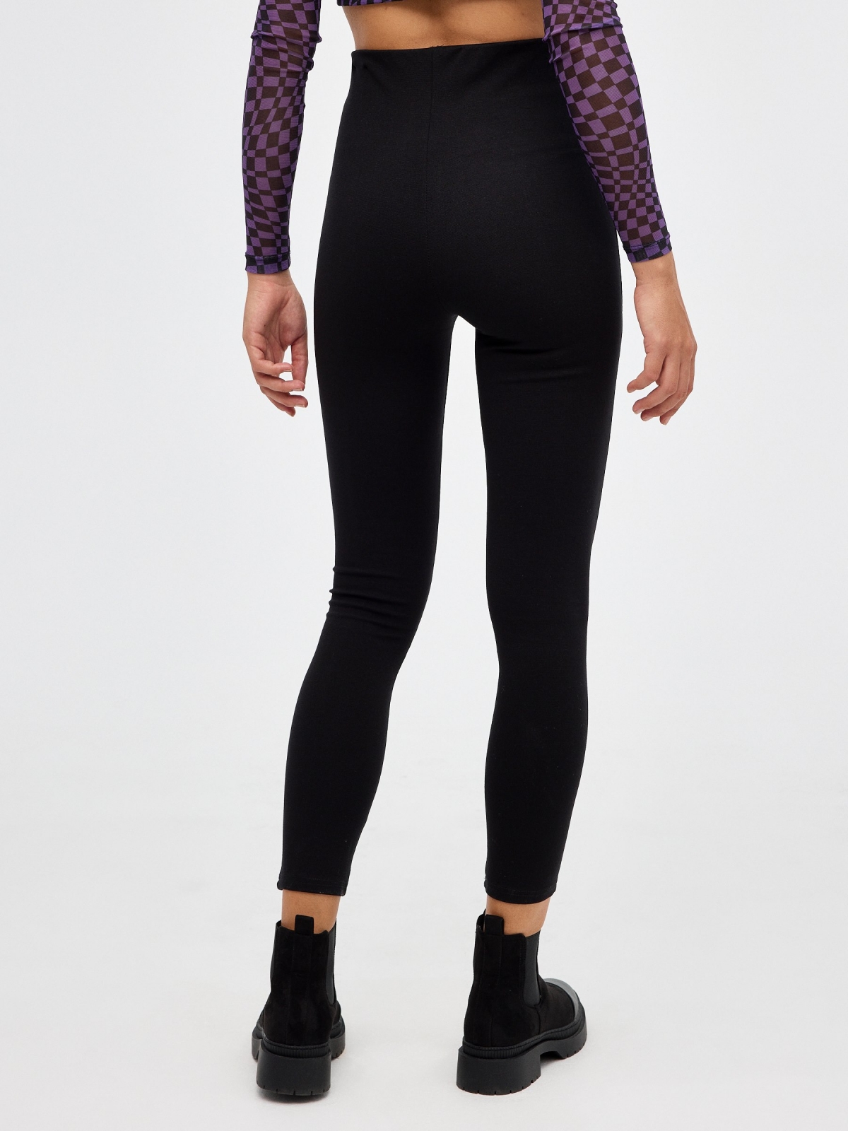 High waist leggings with buttons black middle back view