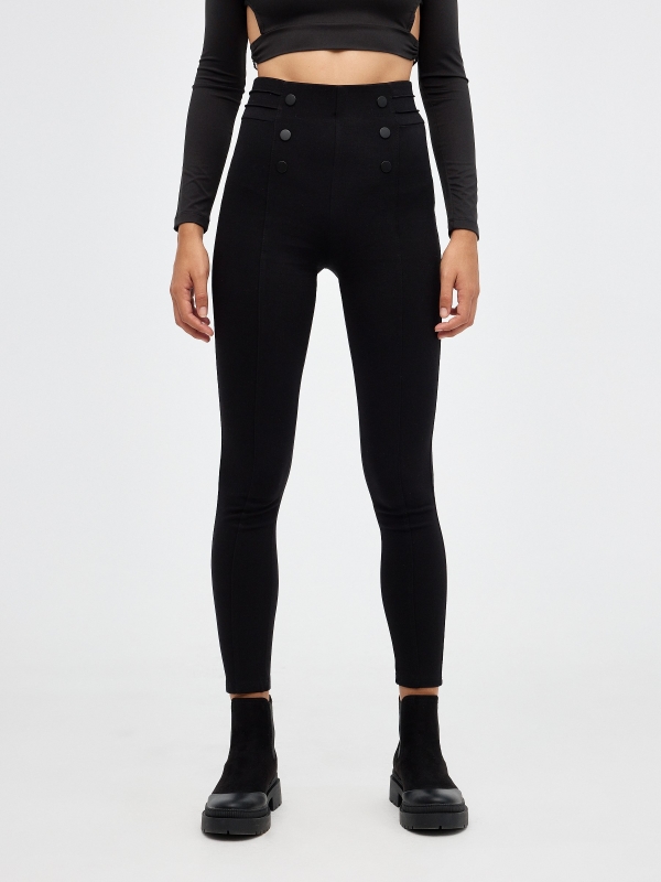 Superskinny leggings with buttons black middle back view