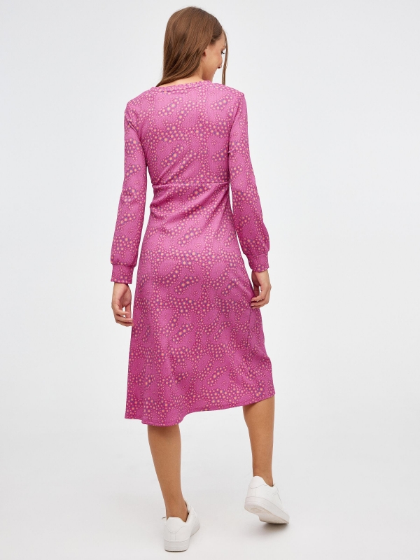 Midi flare dress with slit fuchsia middle back view