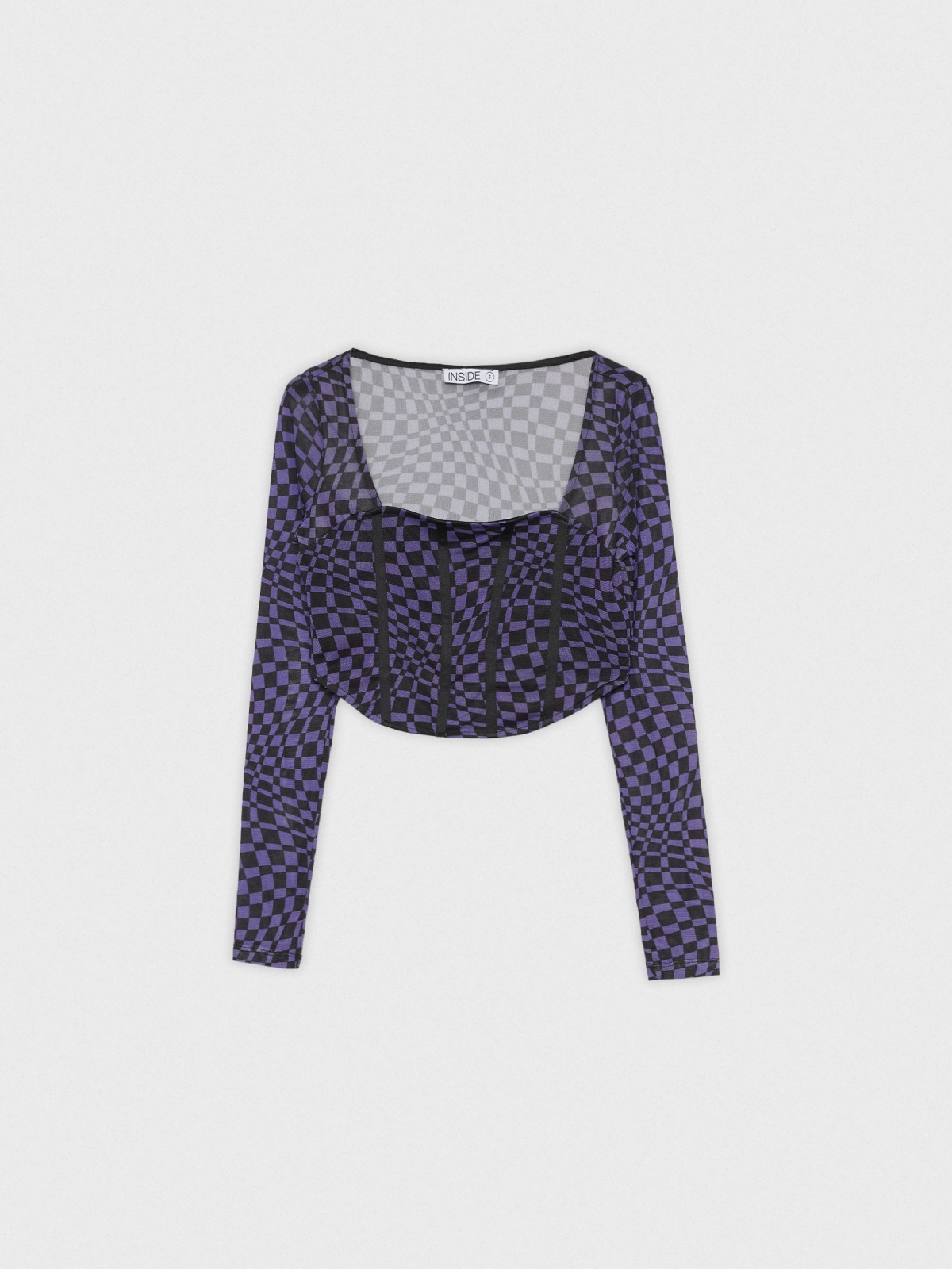  Camiseta crop print mesh violeta