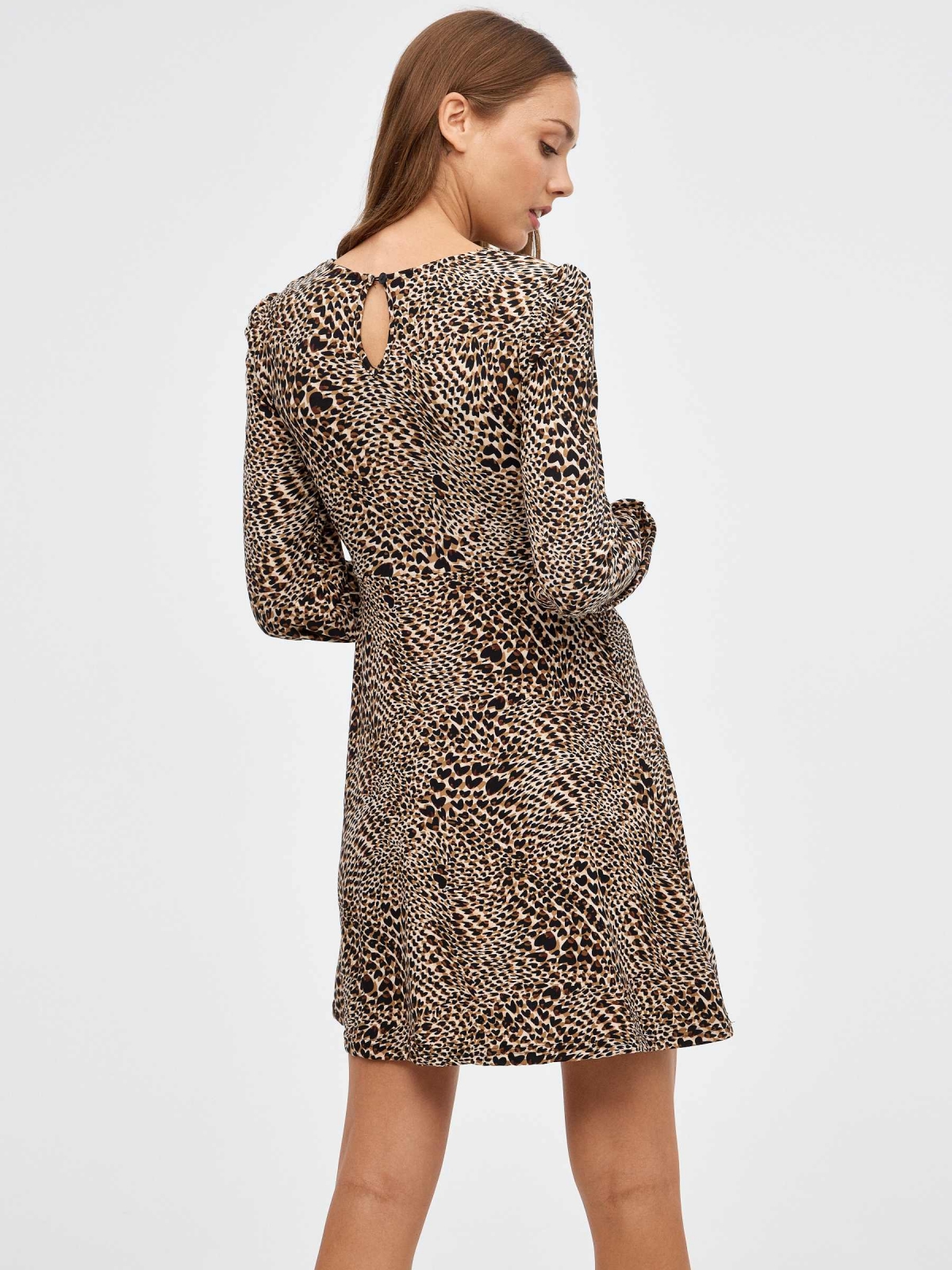Flare animal print dress with cut out beige middle back view