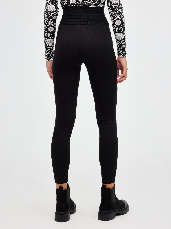 Legging with wide waistband black middle back view
