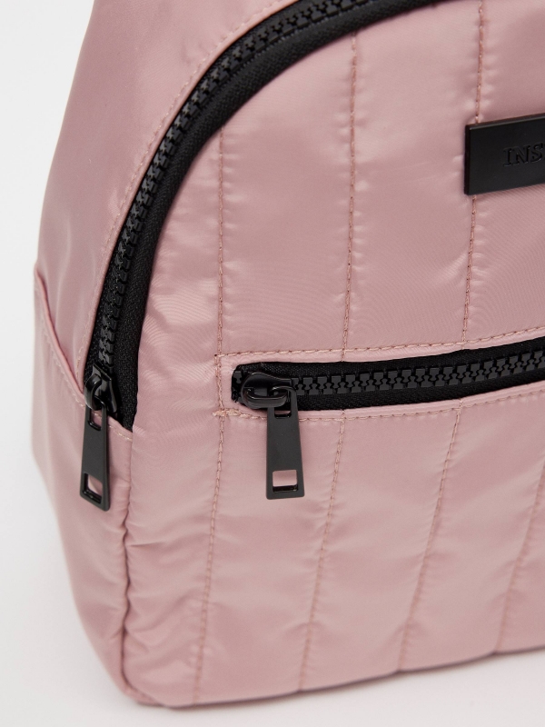Nylon casual backpack pink detail view