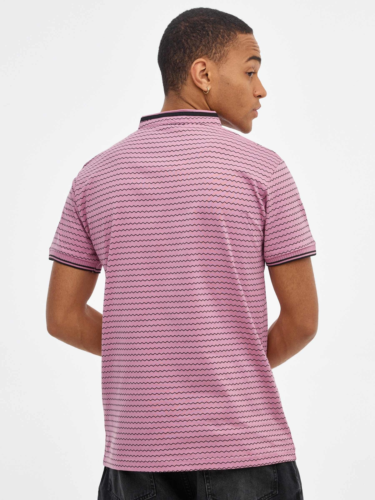 Geometric mao polo shirt purple middle back view