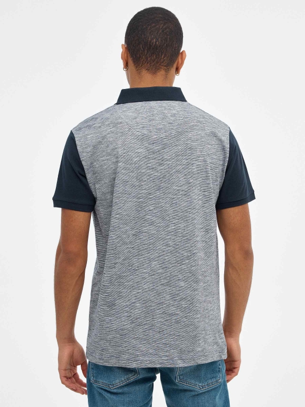 Polo shirt with contrast pocket blue middle back view
