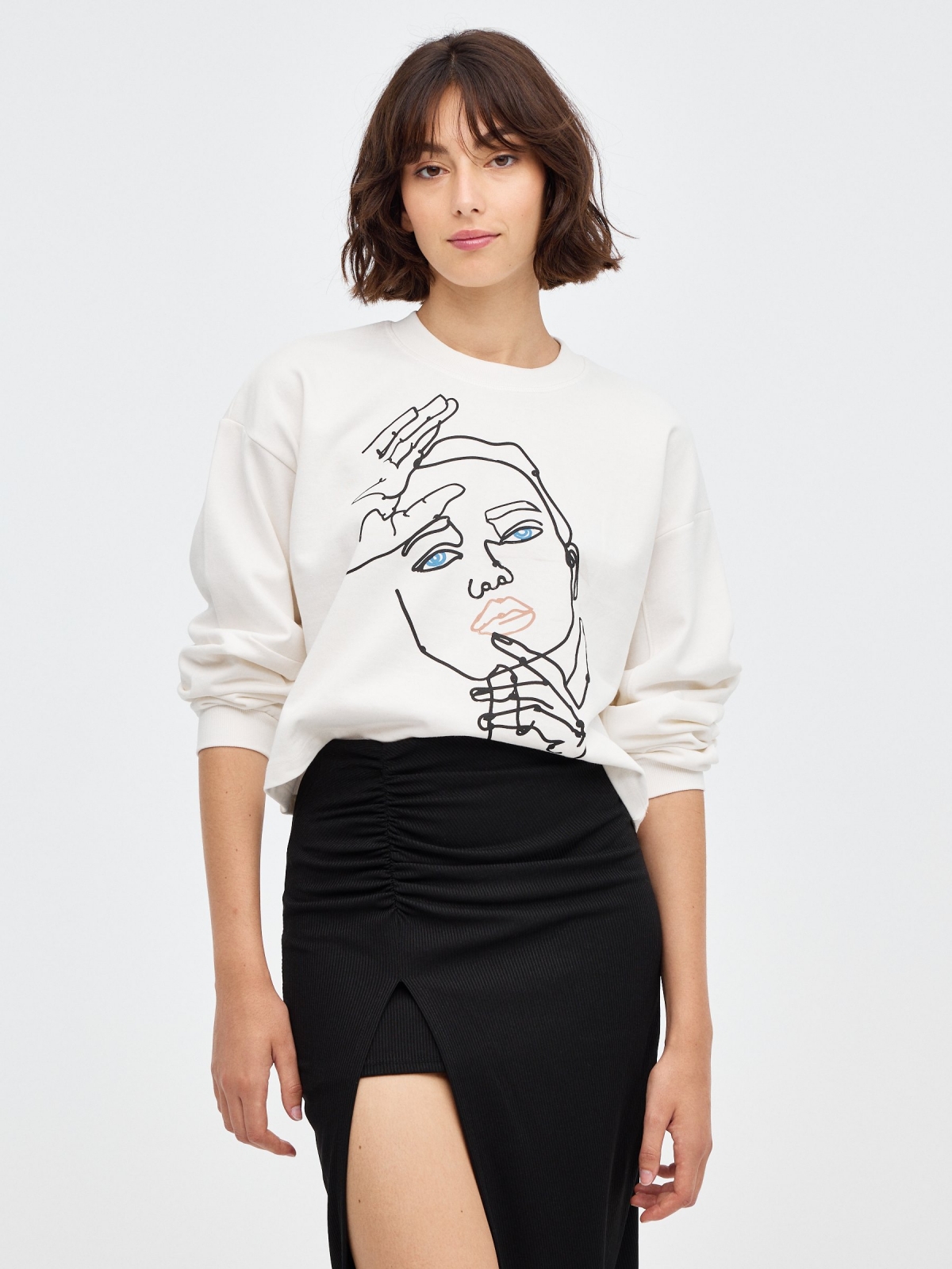 Crop sweatshirt with face off white middle front view