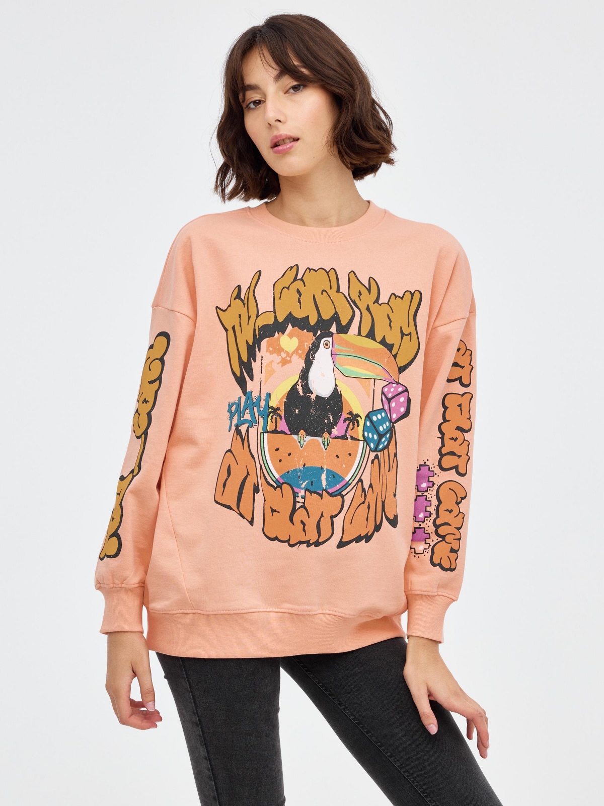 Graphic oversized sweatshirt peach middle front view