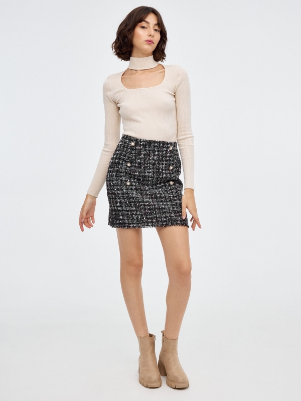 Mini jacquard skirt with buttons black middle front view